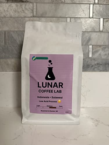 Lunar Coffee Lab Indonesia Low Acid Coffee - Specialty Medium Dark Roast - Wet Hulled Process Pour Over Coffee, Espresso, Cold Brew (12oz)