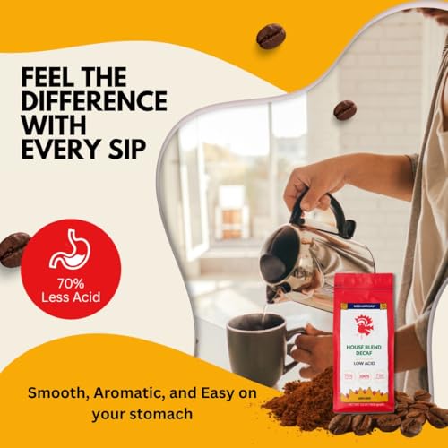 Puroast Low Acid Coffee Decaf | Decaf House Blend Ground | Medium Roast | High Antioxidants & High pH |No Bitter Aftertaste | Reduced Heartburn & GERD | Suitable for Cold Brew - 2.2 LB