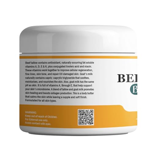 Grass-Fed Beef Tallow Skin Moisturizer body butter with goat milk a d oatmeal Organic Hand, foot, massage Cream| Handmade Skincare | Unscented Body moisturizer lotion, balm for dry skin, Eczema relief (BABY POWDER)
