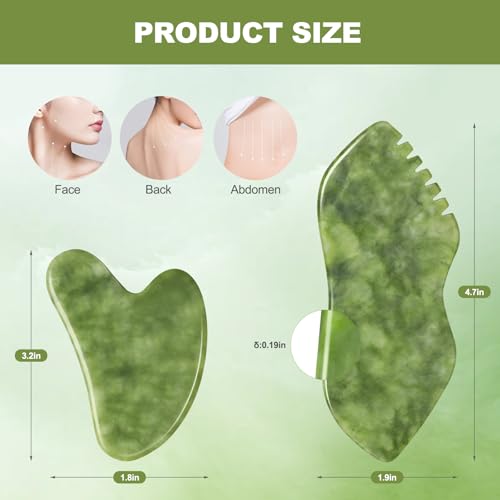 2PCS Jade Stone Gua Sha Set Face Massager Jade Gua Sha Facial Tools Body Lymphatic Drainage Massager Face Guasha Face Sculpting Tool Skin Care Set Gifts for Women Gua Sha Sculpting for Tighten Skin