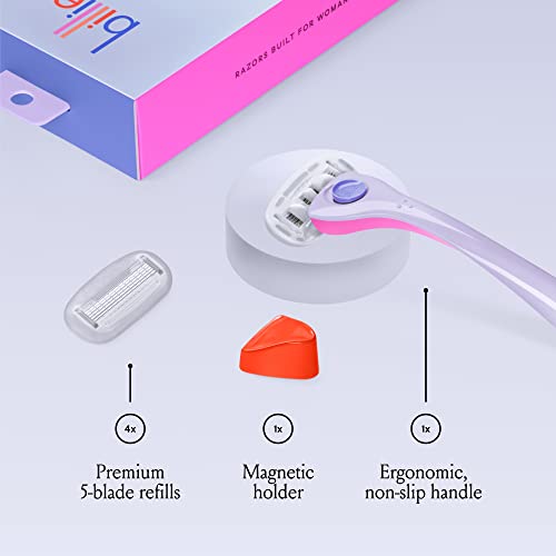 Billie Wax Kit - Face & Bikini - 32 Strips, Post-Wax Serum Wipes & Women's Shaving Essentials - 5-Blade Razors, Refills, Magnetic Holder