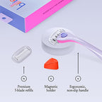 Billie Wax Kit - Face & Bikini - 32 Strips, Post-Wax Serum Wipes & Women's Shaving Essentials - 5-Blade Razors, Refills, Magnetic Holder