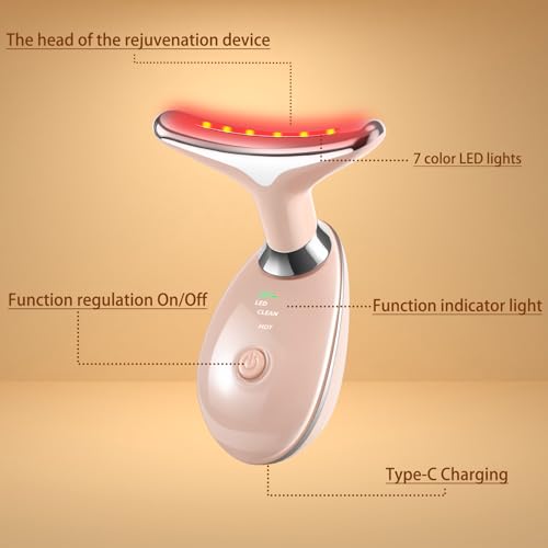 7-in-1 Face Massager Tool for Skin Care, Red Light Therapy for Face, Double Chin Gift (Pink)