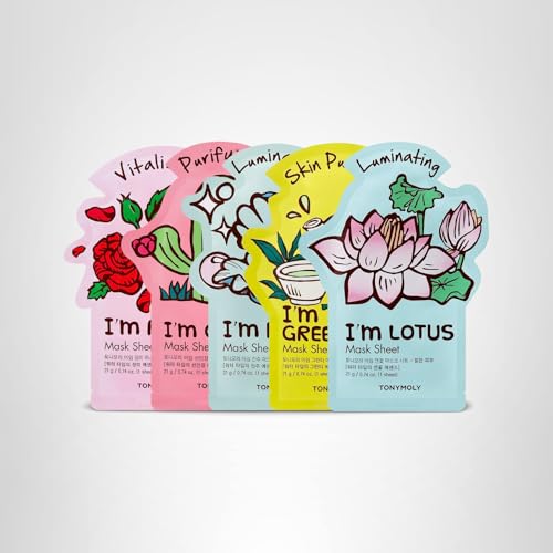 TONYMOLY I’m Sheet Mask Gift Set – Korean Face Mask Variety Pack with Hydrating & Vitamin Infused Essences, 5 Pack