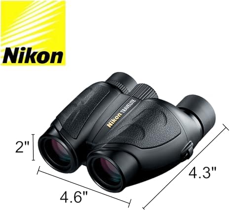 Nikon Travelite 12x25 Binoculars (7279) Travel Bundle - Black With Lens Pen, Carry Case, and Lens Cloth - High Powered Compact for Adults - Bird Watching, Hunting, Hiking