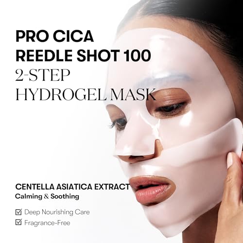 VT COSMETICS Pro Cica Reedle Shot 100 2-Step Hydrogel Mask(34.5gx4ea), Intensive Calming, Exosome Centella Asiatica, Blemish Relief, Overnight Melting Mask, Korean Facial Mask