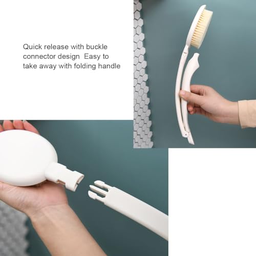 LFJ 3 in 1 Bath Sponge Brush Set for Shower, 19" Long Handled Shower Brush, Shower Sponge and Pumice Gentle Exfoliation and Improved Skin Health, Suitable for Men and Women (White with Soft Brush)