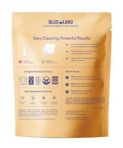 BLUELAND Toilet Bowl Cleaner Tablets, Starter Set, 14 Count with Tin, Lemon Cedar, Plastic-Free, No Harsh Chemicals, Plant-Based