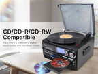 Victor VWRP-4200 Cosmopolitan 8-in-1 Turntable Music Center with 3-Speed Record Player, CD/MP3/Cassette Player, AM/FM Radio, Dual Bluetooth in & Out, USB Playback & Recording