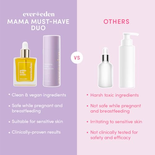 Evereden Mama Must-Have DUO - Golden Belly Stretch Mark Oil & Nourishing Stretch Mark Cream - Dermatologist-Developed Clean & Vegan Maternity Skin Care for Stretch Mark Reduction & Skin Hydration