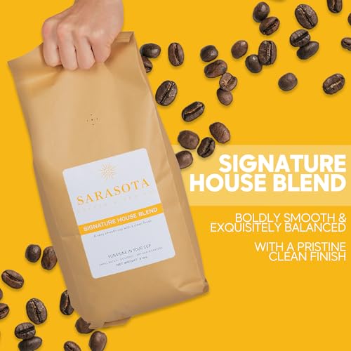 Sarasota Coffee Whole Bean Signature House Breakfast Blend | Medium Roast Gourmet Coffee Beans | Low Acid, Mold Free, Specialty Grade Bulk Beans | 5lb (80 oz)