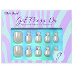 BTArtbox Press on Toenails Short, White Chrome Toenail Press Ons Square for Women, Light Weight Glazed Press on Toe Nails with Glue, Fake Toenails in 16 Sizes- 32 Toenails Kit, Pearl
