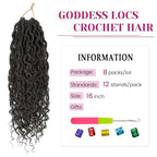 Goddess Locs Crochet Hair 16 Inch 8 Packs Boho Faux Locs Crochet Hair For Black Women Soft Crochet Locs Synthetic Hippie Locs Pre Looped Crochet Braids Curly Ends