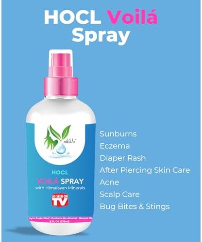 VoilaVe HOCL Spray | Hypochlorous Acid Spray for Skin | HOCL Face & Body Mist Toner for Acne, Scars, Redness, Irritations, Itchy Scalp & Piercing Aftercare | As Seen on TV – 8oz (Packaging May Vary)