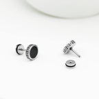 【Hypoallergenic Earrings for Men】-18G Flat Mens Surgical Steel Black Stud Earring 10mm (0.4")-【For Sensitive Skin & New Piercings】 Textured Brick Design Pair 0.28oz Men's jewelry-Para Hombre (Black)