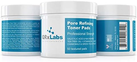 Pore Refining Toner Pads with Salicylic Acid and Niacinamide in a Witch Hazel Solution - with Vitamins B5, C & E, Chamomile & Green Tea - Helps Reduce The Look of Enlarged Pores