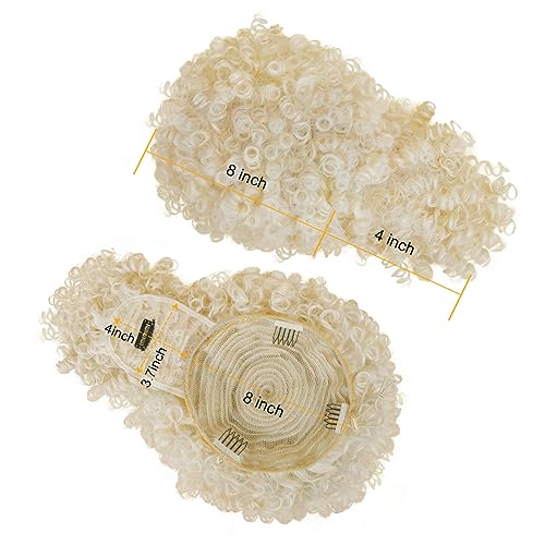Ceitq Afro Puff Ponytail Extensions with Bangs Drawstring Ponytail for Women Short Kinky Curly Ponytail with Bangs Blonde Clip in Wrap Updo Hairpieces