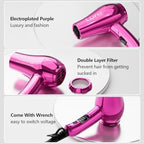LURA Mini Portable Travel Hair Dryer:Dual Voltage Small Lightweight Blow Dryer with EU Plug,1200W Compact Hairdryer with Folding Handle,with Concentrator&Diffuser Attachment,for Women and Men(Purple)