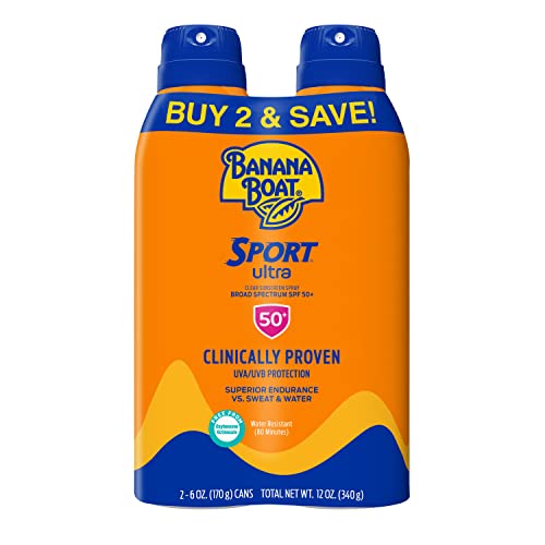 Banana Boat Mineral Enriched Sensitive Skin Sunscreen Spray SPF 50 Twin Pack and Sport Ultra Sunscreen Spray SPF 50 Twin Pack