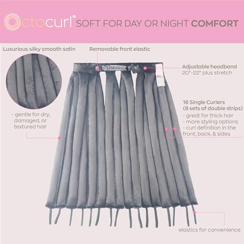 Octocurl Satin Hair Curlers - Heatless Curls Overnight - Headband Curlers for Extra Long Hair (Satin - Black)