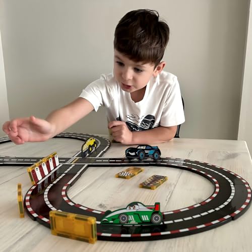 IGIVI Magnetic Tiles Racing Track & Road Expansion Set with Magnet Car, Magnetic Block Building Toys Games for Toddler Kids, STEM Montessori Toys for 3+ Year Old Boys & Girls, Car Lovers Must Haves