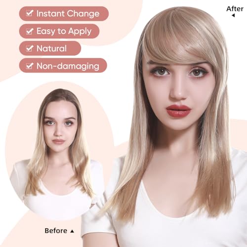 SARLA Black Brown Side Bangs Clip in Synthetic Hair Pieces Straight Bangs Extension for Women