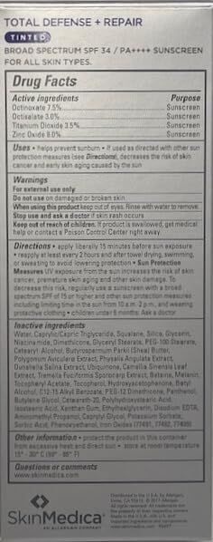 SkinMedica Total Defense + Repair SPF 34 Tinted Sunscreen for Face. This Lightweight, Facial Sunscreen is Ideal for Oily and/or Combination Skin, 2.3 Oz