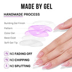 BTArtbox Press On Nails Medium - Soft Gel French Tip Press On Nails, Almond Glue On Nails with Nail Glue, Reusable Stick On Nails in 15 Sizes, White Swirl