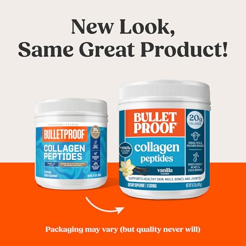 Bulletproof Vanilla Collagen Peptides Powder with MCT Oil, 17.6 Ounces, Grass-Fed Collagen Protein for Skin, Bones and Joints