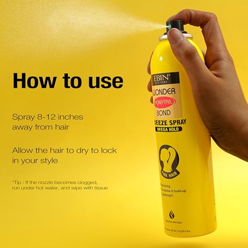 EBIN NEW YORK Wonder Ponytail Bond Freeze Spray Extra Mega Hold - Fine Hair 8oz/ 245ml | Long Lasting Hold, 24-Hour Frizz Control, Shine Enhancing, Fast-Drying, Lightweight, All Hair Types