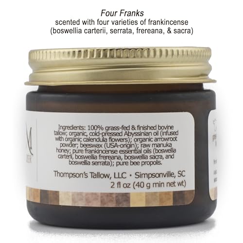 Thompson’s Tallow – Beef Tallow for Skin, 100% Grass-Fed Whipped Tallow Balm Moisturizer with Abyssinian Oil, Manuka Honey & Propolis, Herb-Infused, USA Handmade, Frankincense