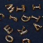 52pcs Gold Letters Nail Charms 3D Alloy English Alphabet Stud Nail Diamonds with Rhinestones Design Letter Capital Nail Gems for Women Girls Acrylic Nails Decoration Supplies Making Crafts