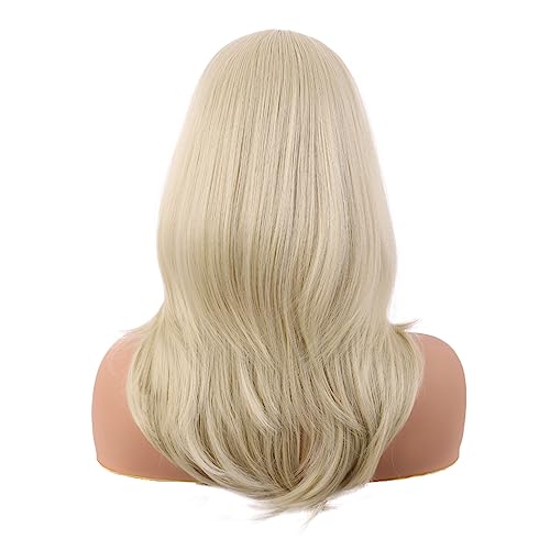 MapofBeauty 20 Inch/50 cm Long Layered With Bangs Straight Synthetic fiber Shoulder Length Hair for Daily Use or Party Wig (Blonde)