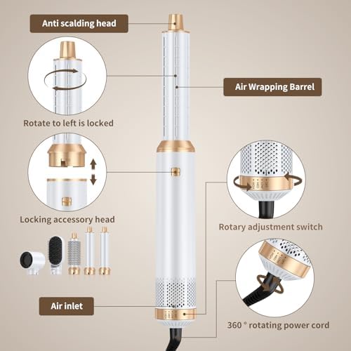 5 in 1 Blow Dryer Brush, Upgrade Hair Dryer Brush Air Curler Air Curling Wrap Styler, Detachable Hot Air Brush Negative Ion Curling Brush Iron, Hair Styling Tools for Drying Curling Straightening