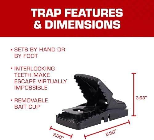 Tomcat Rat Snap Trap, for Home and Farm Use, Kills Rats, Removable Bait Cup, Easy-Set Features, 4-Pack