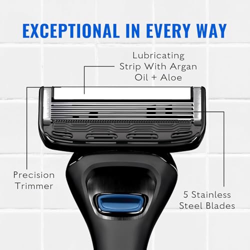 Jeremy's Razors for Men - Precision 5 Razor Blade Refills - 8 Cartridges (Fits All 2nd Gen Jeremy's Handles) - Precision Trimmer, Stainless Steel Design, Lubricating Strip - Men's Shaving Blades