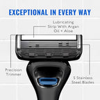 Jeremy's Razors for Men - Precision 5 Razor Blade Refills - 8 Cartridges (Fits All 2nd Gen Jeremy's Handles) - Precision Trimmer, Stainless Steel Design, Lubricating Strip - Men's Shaving Blades