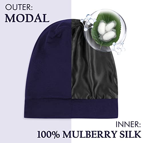 OLESILK Mulberry Silk Bonnet for Men, Mens Bonnet for Curly Hair, 100% Real Silk Hair Bonnet for Sleeping, Night Cap for Frizzy Hair, Navy