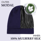 OLESILK Mulberry Silk Bonnet for Men, Mens Bonnet for Curly Hair, 100% Real Silk Hair Bonnet for Sleeping, Night Cap for Frizzy Hair, Navy