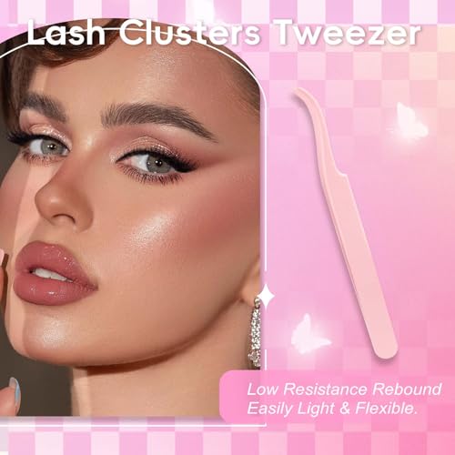 FADLASH Lash Extension DIY Kit Lash Clusters D Curl Cluster Lashes with Lash Bond and Seal Cluster Lashes Glue Remover Lash Tweezers for DIY Eyelash Extension at Home（Kit 100D-0.07D-12-18MIX）, black
