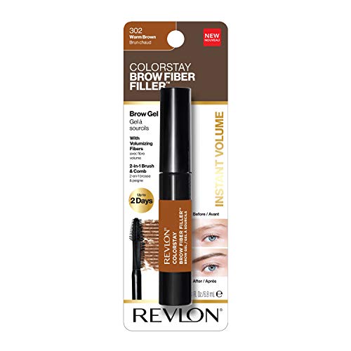 Revlon ColorStay Brow Fiber Filler, Longwearing & Volumizing Waterproof Eyebrow Gel, 302 Warm Brown, 0.23 fl. oz.