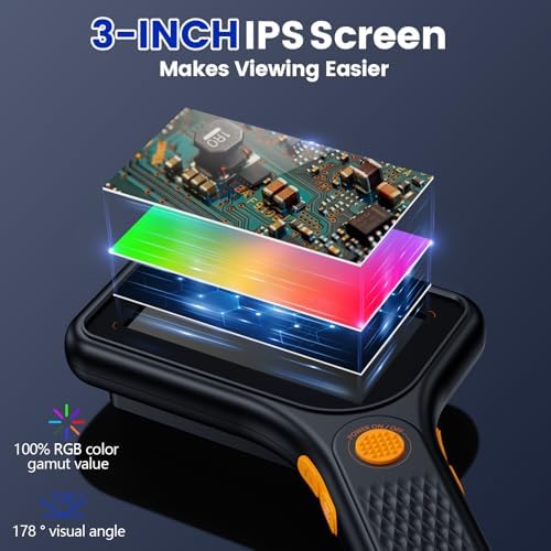 Microscope for Kids Adults - 3 Inch IPS Screen, Ahalfcit Digital Microscope, 500X Handheld Coin Magnifier, 3 Level LED Light, Compatible with Windows, Mac OS (D-Black)