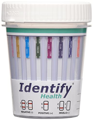 Identify Health Drug Screen Test | 200 Pack | 12 Panel CLIA Waived Instant Urine Drug Test Cup for AMP,BAR,BUP,BZO,COC,MDMA,MET,MTD,MOP|OPI,OXY,PCP,THC