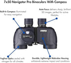 Steiner 7x50 Navigator Pro Binoculars with 7X Magnification, High Contrast Optics, Floating Prism System, Sports-Auto Focus, Delivers Excellent Image Clarity, with Compass