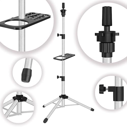Wig Stand Tripod 50 Inch Metal Wig Mannequin Head Tripod Stand For Hairdressing Training Head Adjustable Wig Tripod Stand with Tool Tray (Silvery, Mannequin Head Not Included)
