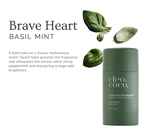Cleo+Coco - Natural Deodorant - For Women & Men - Aluminum Free - Extra Strength - Activated Charcoal - 24hr Odor Protection - Vegan & Cruelty Free - PCR - Made in USA - Basil Mint - 1.7oz