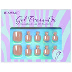 BTArtbox Press on Toenails Short, Nude Chrome Toe Nail Press Ons Square, Light Weight Glazed Press on Toe Nails with Glue, Fake Toenails in 16 Sizes- 32 Toenails Kit, Ethereal Charm