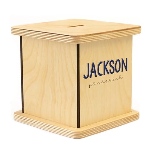 Wooden Piggy Bank for Kids and Adults, Personalized Gift Handmade in USA by BloomOwl, Custom Piggy Bank, Personalized Banks for Kids, Gifts for Baby Boys and Girls (Typography)