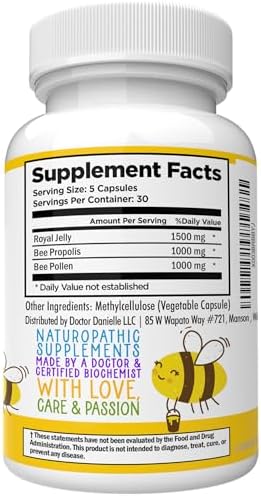 Dr. Danielle's Bee Wise - Bee Pollen Supplement - Bee Well with Royal Jelly, Propolis, Beepollen in 4 Daily Bee Pollen Capsules