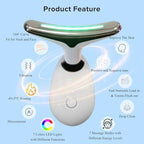 Face Neck Massager with 7-Color Light Modes for Skin Care,Tightening,Smoothness - Red LED Light Therapy Device Triple-Action Beauty Tool